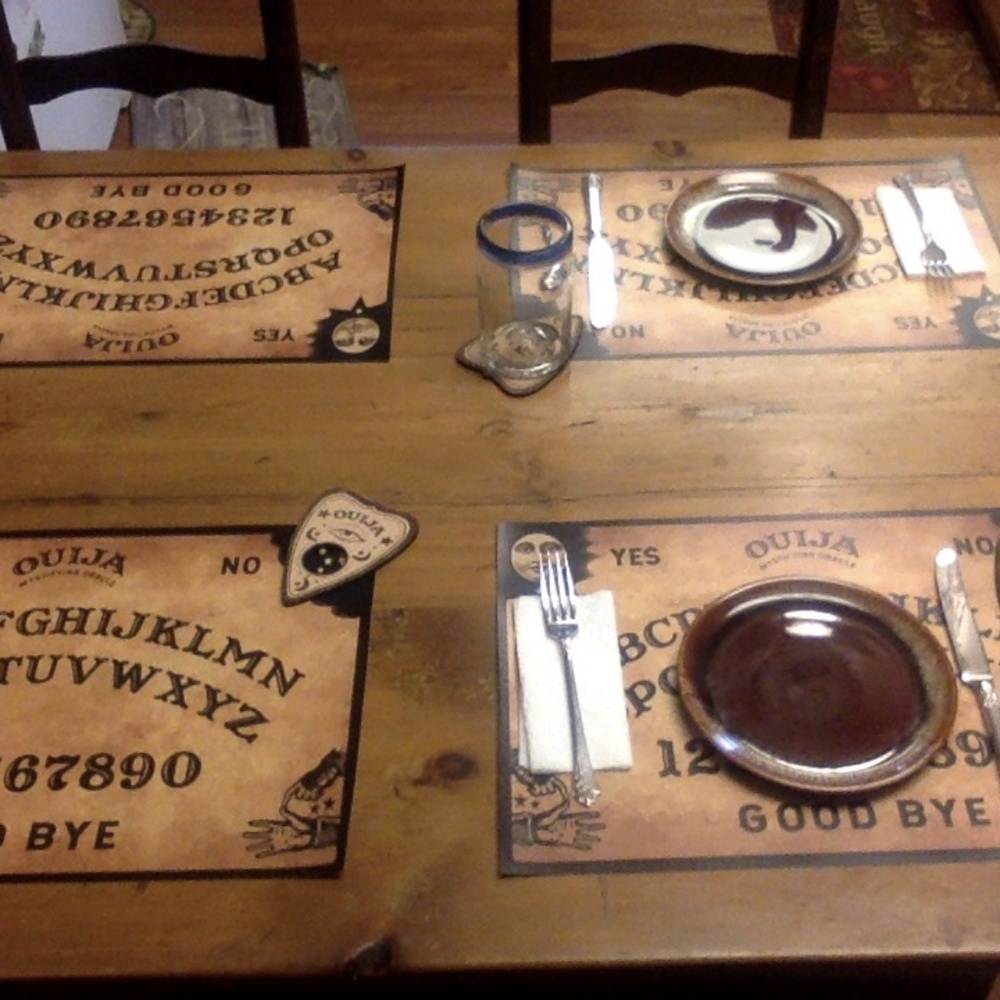 Ouija Board Place Mats with Wooden Planchette Coasters